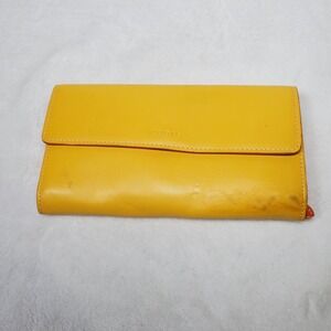 Lodis Trifold Audrey Style Clutch Wallet Yellow Leather Checkbook Snap Twee
